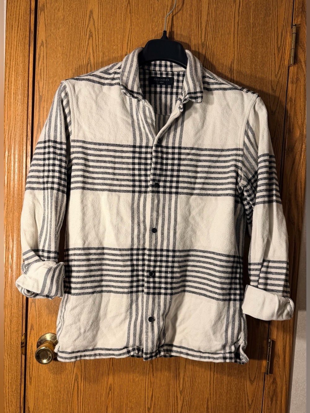 All Saints Modello White & Black Plaid Lightweight Shirt Jacket